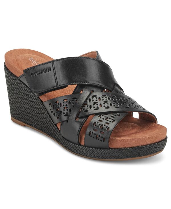 鍵を掛ける界面 レディース シューズ スリッポン・ローファー サンダル Rockport Women\u0027s Britta Slip-On Casual Wedge Sandals Black 黒いこと