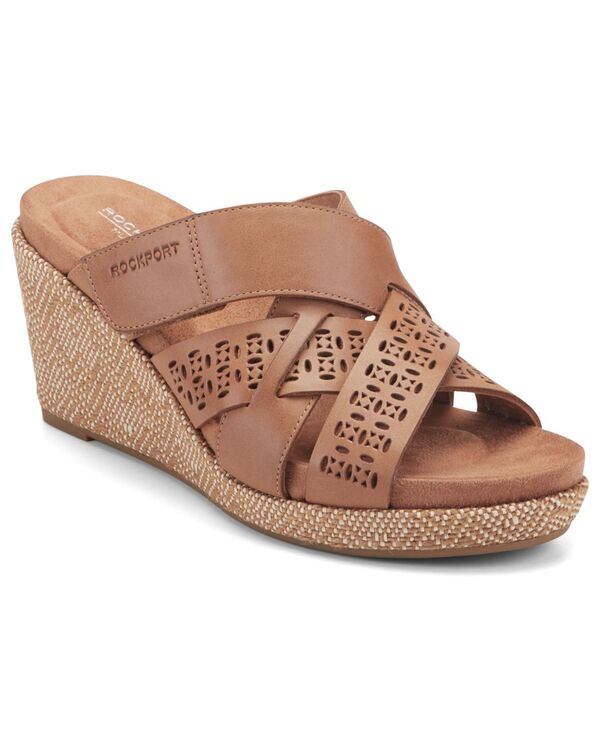 鍵を掛ける界面 レディース シューズ スリッポン・ローファー サンダル Rockport Women\u0027s Britta Slip-On Casual Wedge Sandals Dark Cognac
