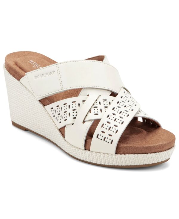 鍵を掛ける界面 レディース シューズ スリッポン・ローファー サンダル Rockport Women\u0027s Britta Slip-On Casual Wedge Sandals Ivory 象牙色