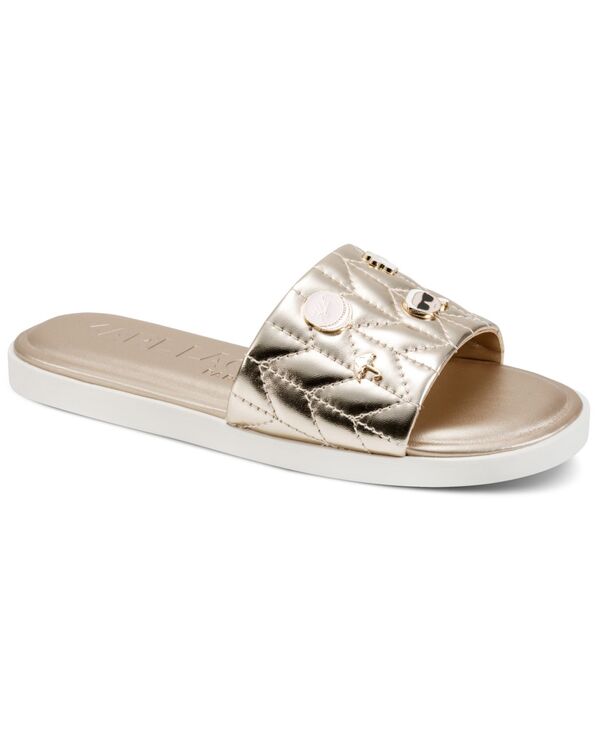 長い巻き毛 ラガーフェルド レディース シューズ サンダル KARLAGERFELD PARIS Women\u0027s Carenza Macaron Slide Flat Sandals Gold ゴールド