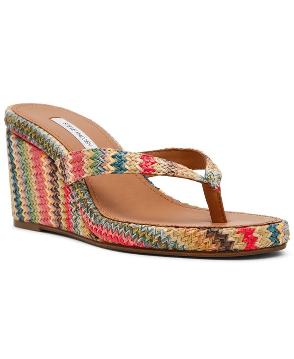 スティーブ マデン レディース シューズ サンダル Steve Madden Women\u0027s Playing Wedge Thong Sandals Bright Multi Raffia マルチ色合い