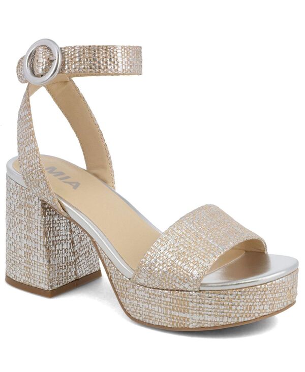 ミア レディース シューズ サンダル プラットホーム 踵 MIA Women\u0027s Renee Raffia Block Heel Platform Sandalsilver しろがね色