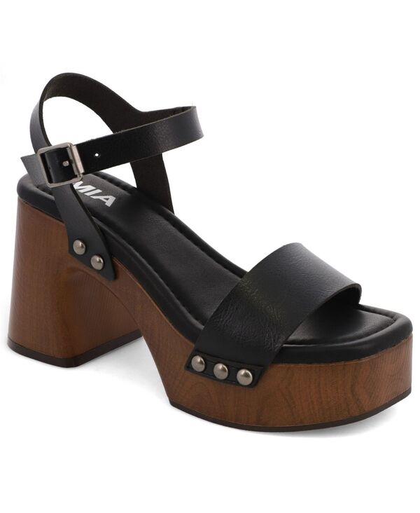 ミア レディース シューズ サンダル プラットホーム 踵 MIA Women\u0027s Electrah Flared Block Heel Platform Sandals Black 黒いこと
