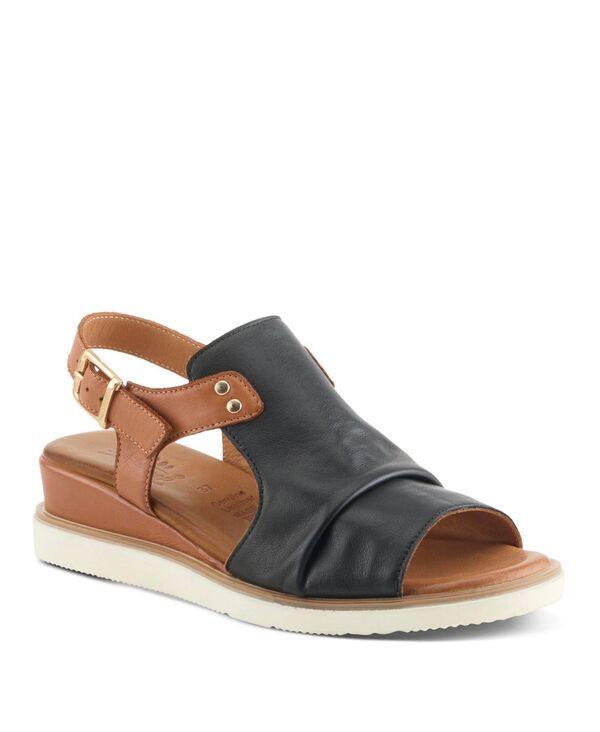 発条足取り レディース シューズ サンダル なめし革 Spring Step Locals Wedge Sandal with Leather Upper Black multi 黒いこと