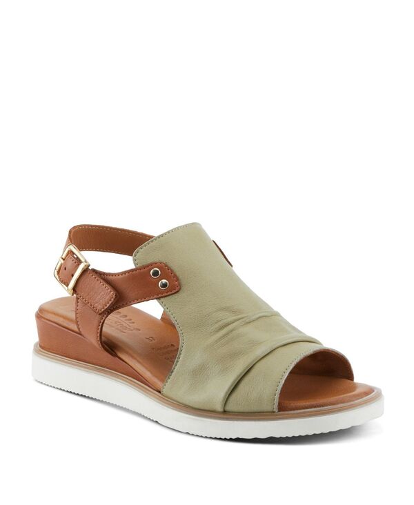 発条足取り レディース シューズ サンダル なめし革 Spring Step Locals Wedge Sandal with Leather Upper Olive multi オリーブ