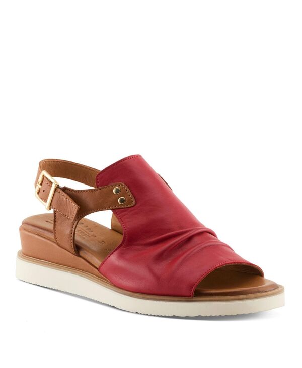発条足取り レディース シューズ サンダル なめし革 Spring Step Locals Wedge Sandal with Leather Uppered multi 赤いこと