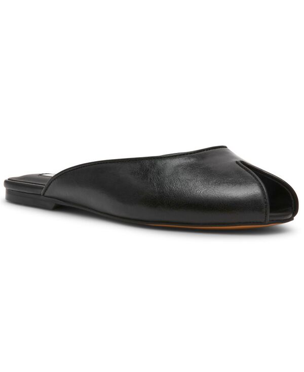 スティーブ マデン レディース シューズ スリッポン・ローファー Steve Madden Women\u0027s Bloss Peep Toe Slip-On Flats Black Leather 黒いこと
