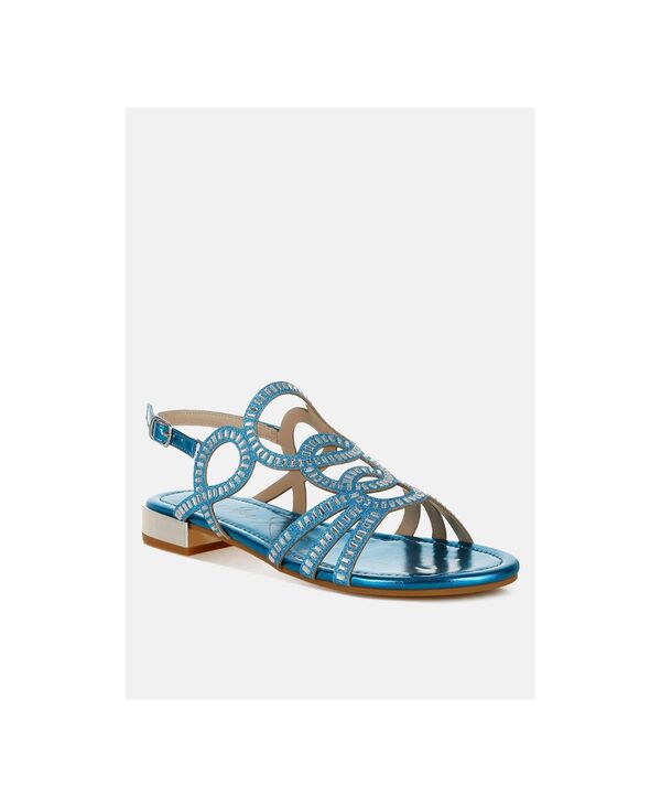 ロンドンラグ レディース シューズ サンダル カットアウト London Rag Womens Jisters Cut Out Detail Rhinestone Flat Sandals Denim blue shimmer fabric ジーンズ