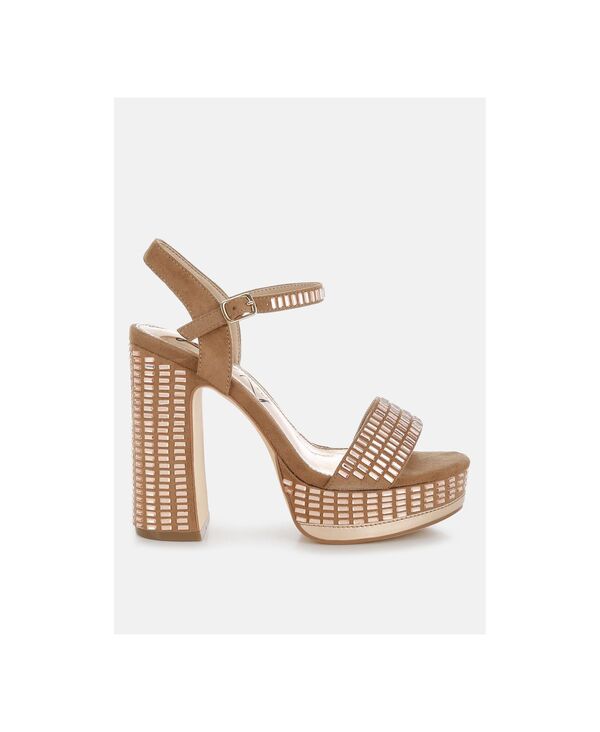 ロンドンラグ レディース シューズ サンダル アンクル 踵 London Rag Women\u0027starlet Rhinestones Embellished Ankle Strap Heels Tan microfiber タン
