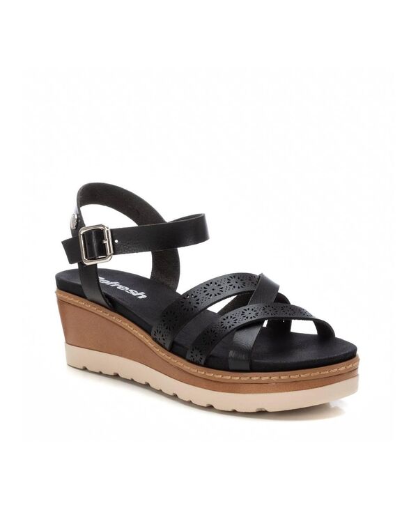 キシ五分五分 レディース シューズ サンダル XTI Women\u0027s Refresh Collection Comfort Wedge Strappy Sandals Black 黒いこと