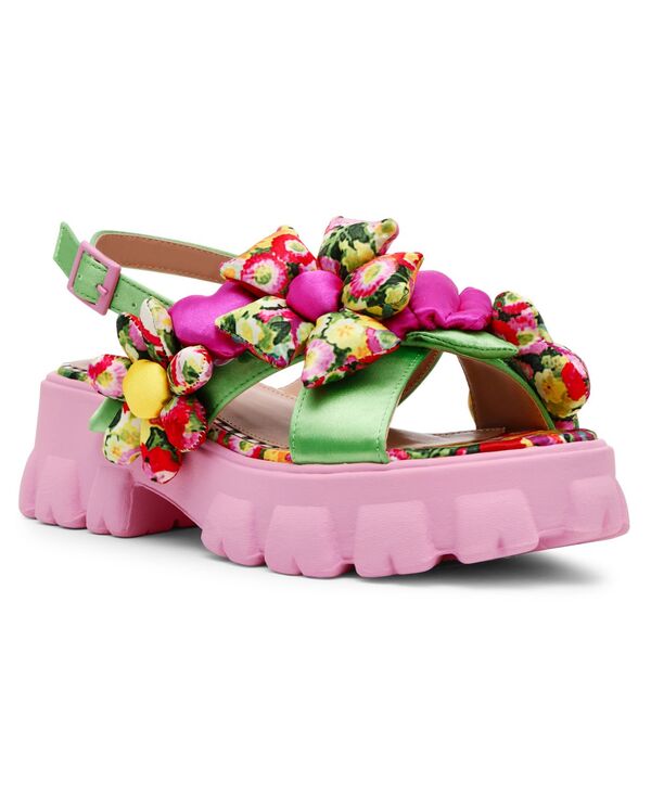 ベッツィジョンソン レディース シューズ サンダル Betsey Johnson Women\u0027s Jeromy Flower Lug Sole Sandals Green Floral Multi 緑であること