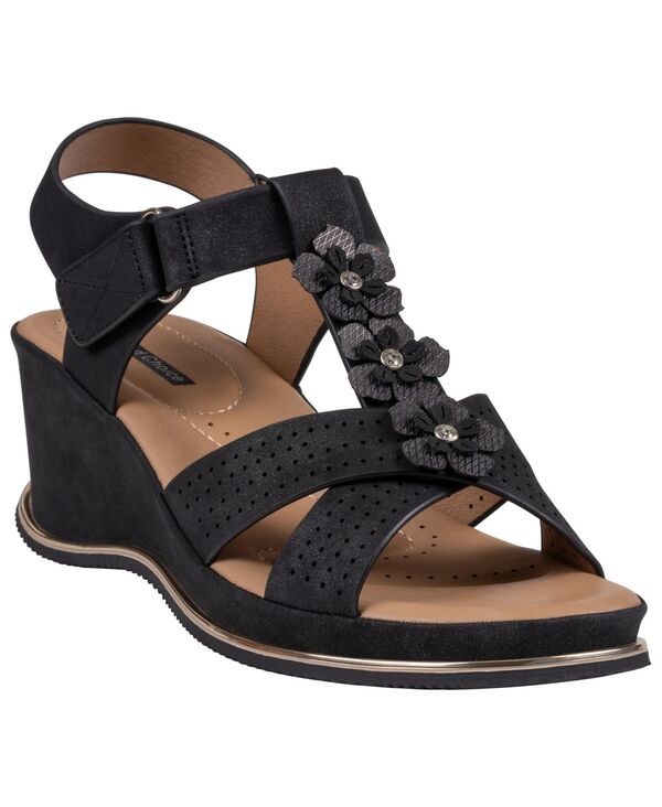ジーシーシューズ レディース サンダル 御花柄 御花 GC Shoes Women\u0027s Miko Floral Round Toe Wedge Sandals Black 黒いこと