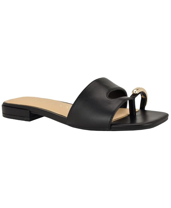 ゲス レディース シューズ サンダル GUESS Women\u0027s Tablita Ornamented Toe Loop Flat Sandal Black 黒いこと