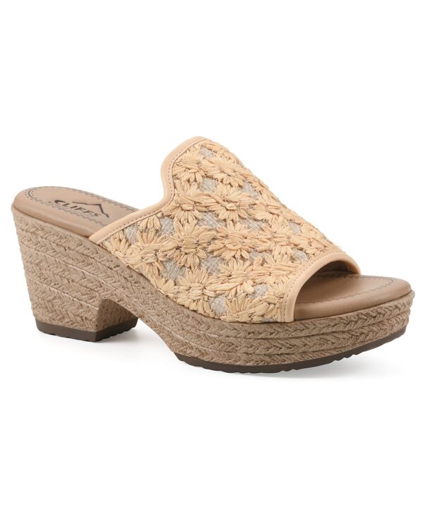 クリフバイホワイトマウンテン レディース シューズ サンダル Cliffs by White Mountain Women\u0027s Bizzie Wedge Sandals Mustard Fabric 洋芥子