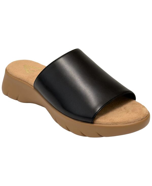 エアロソールズ レディース シューズ サンダル Aerosoles Women\u0027s Nora Wedge Slide Sandals Black Faux Leather 黒いこと