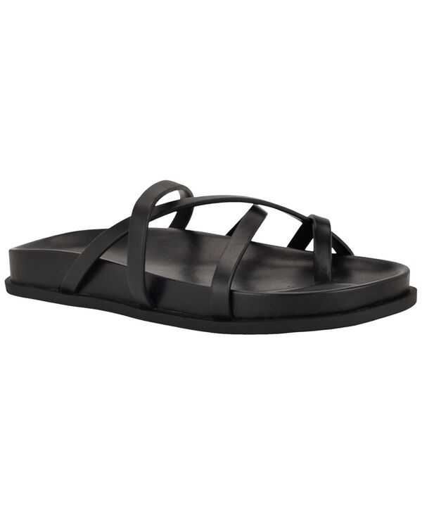 カルバンクライン レディース シューズ サンダル なめし革 Calvin Klein Women\u0027s Helden Leather Strappy Flat Footbed Sandals Black Leather 黒いこと