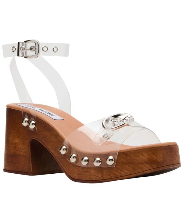 スティーブ マデン レディース シューズ サンダル プラットホーム Steve Madden Women\u0027s Kruise Wooden Platform Sandals Clear