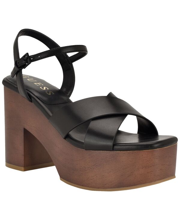 ゲス レディース シューズ サンダル プラットホーム 踵 GUESS Women\u0027s Qeelin Criss-Cross High Block Heel Platform Sandals Black 黒いこと