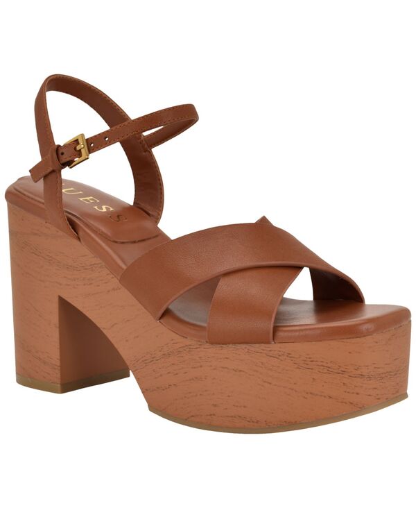 ゲス レディース シューズ サンダル プラットホーム 踵 GUESS Women\u0027s Qeelin Criss-Cross High Block Heel Platform Sandals Dark Natural