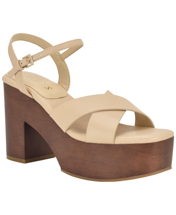 ゲス レディース シューズ サンダル プラットホーム 踵 GUESS Women\u0027s Qeelin Criss-Cross High Block Heel Platform Sandals Ivory 象牙色