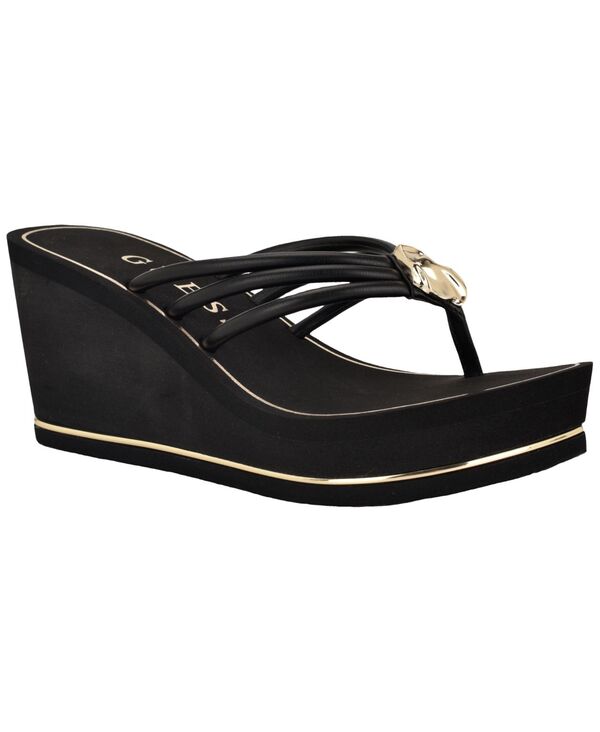 ゲス レディース シューズ サンダル プラットホーム GUESS Women\u0027sabrie Ornamented Platform Thong Wedge Sandal Black 黒いこと