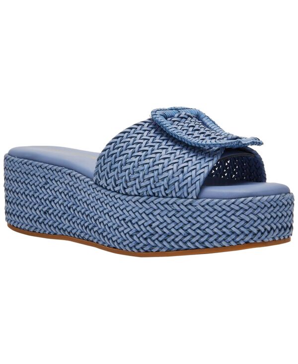 アンクライン レディース シューズ サンダル プラットホーム Anne Klein Women\u0027s Lanai Buckle Slide Platform Wedge Sandals Blue Raffia 青碧