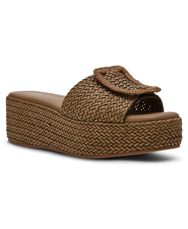 アンクライン レディース シューズ サンダル プラットホーム Anne Klein Women\u0027s Lanai Buckle Slide Platform Wedge Sandals Brown Raffia 赤銅色