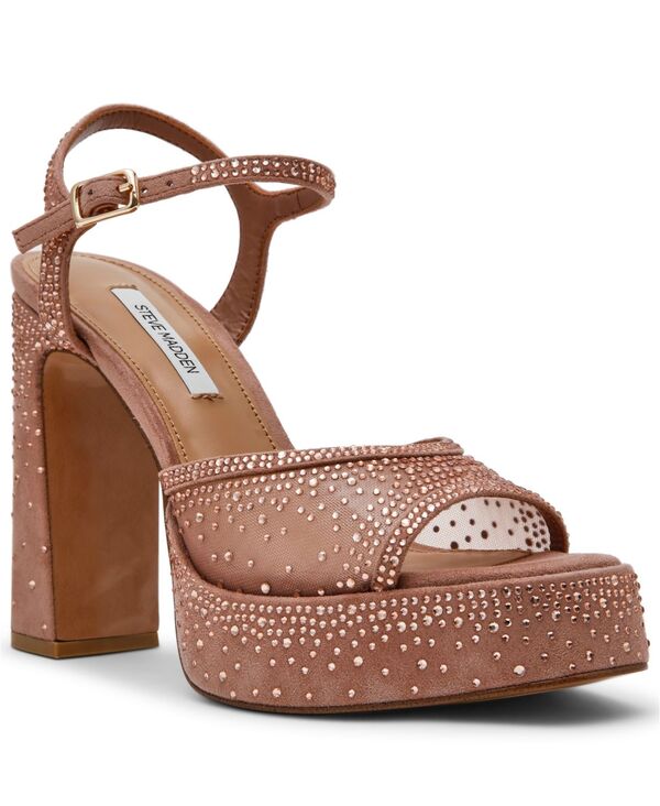 スティーブ マデン レディース シューズ サンダル プラットホーム Steve Madden Women\u0027s Liandra-Rhinestone Two-Piece Platform Dressandals Mocha Rhinestone モカ