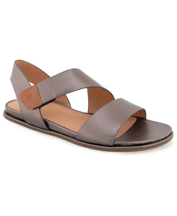 ジェントルソウルズ レディース シューズ サンダル Gentle Souls Women's Lottie Round Toe Flat Sandals Dark Pewter Leather ピューター｜ReVida 店