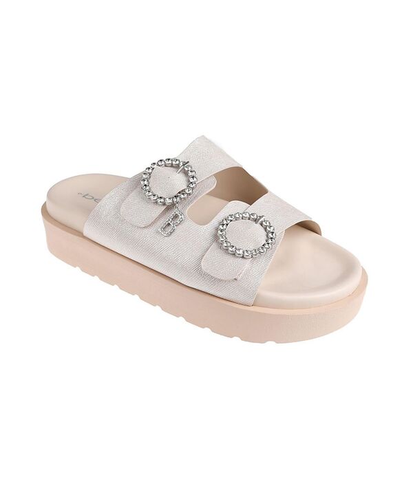 ベベ レディース シューズ サンダル Bebe Women\u0027s with Rhinestone Round Buckles andangles B Charm Sandal Cream 皮膚軟化剤