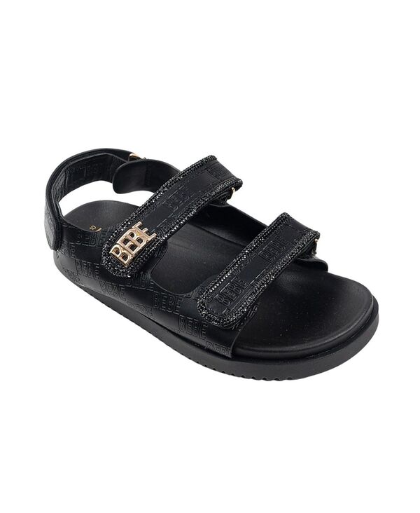 ベベ レディース シューズ サンダル ロゴタイプ Women\u0027sandal with Rhinestone Rope Binding and bebe Logo Rivet Detail Sandals Black 黒いこと