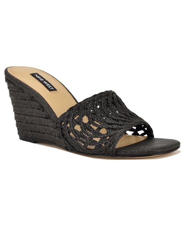 ナインウェスト レディース シューズ スリッポン・ローファー サンダル Nine West Women\u0027s Nimma Woven Slip-On Wedge Sandals Black 黒いこと