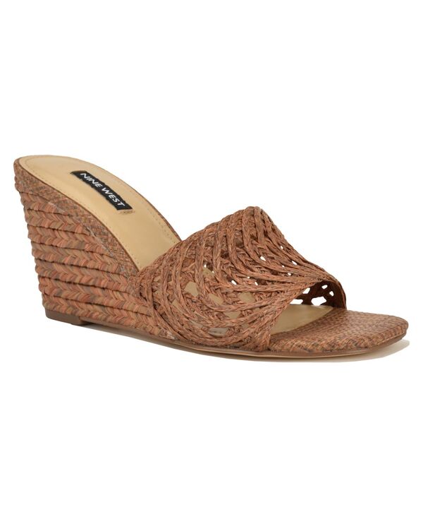ナインウェスト レディース シューズ スリッポン・ローファー サンダル Nine West Women\u0027s Nimma Woven Slip-On Wedge Sandals Brown 赤銅色