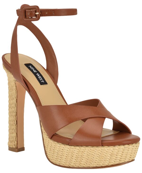 ナインウェスト レディース シューズ サンダル プラットホーム 踵 Nine West Women\u0027s Weston Criss-Cross High Block Heel Platform Sandals Cognac