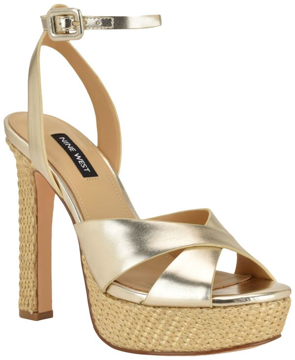 ナインウェスト レディース シューズ サンダル プラットホーム 踵 Nine West Women\u0027s Weston Criss-Cross High Block Heel Platform Sandals Gold ゴールド