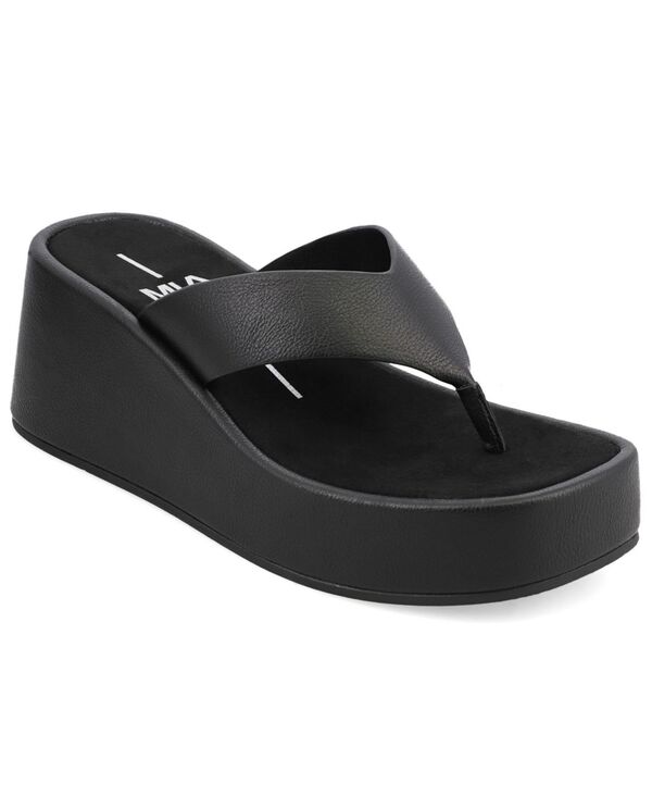 ミア レディース シューズ サンダル プラットホーム MIA Women\u0027s Niccola Platform Wedge Thong Sandals Black 黒いこと