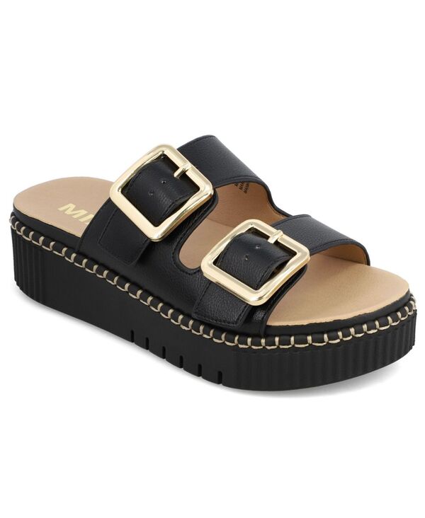 ミア レディース シューズ サンダル MIA Women\u0027s Jacinta Double Buckle Flatform Sandals Black 黒いこと