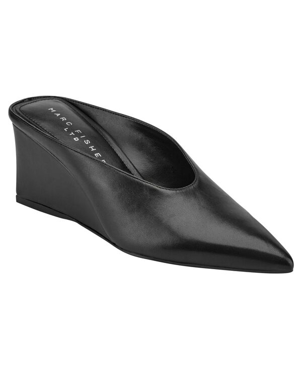 目じるし・フィッシャー レディース シューズ パンプス Marc Fisher LTD Women\u0027s Malley Pointed Toe Wedge Mules Black Leather 黒いこと