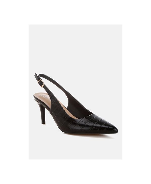 ロンドンラグ レディース シューズ サンダル 踵 London Rag Women\u0027s Halins Pointed Toe Slingback Heels Black croco faux leather 黒いこと