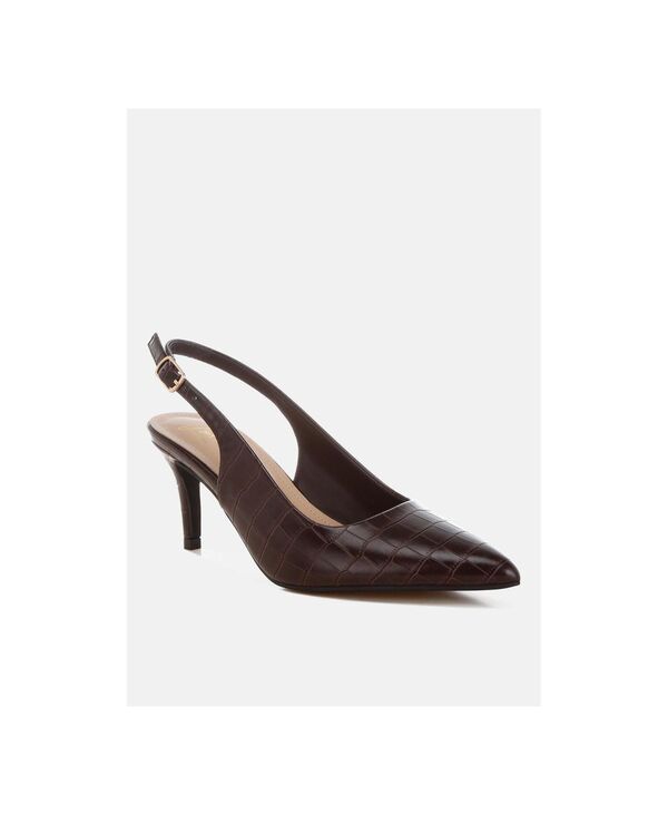 ロンドンラグ レディース シューズ サンダル 踵 London Rag Women\u0027s Halins Pointed Toe Slingback Heels Brown croco faux leather 赤銅色
