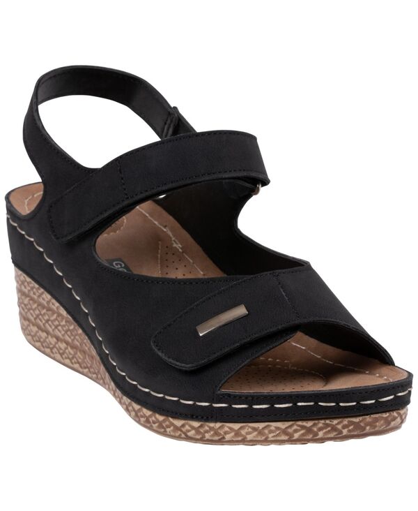ジーシーシューズ レディース サンダル GC Shoes Women\u0027s Keltie Double Strap Wedge Sandals Black 黒いこと