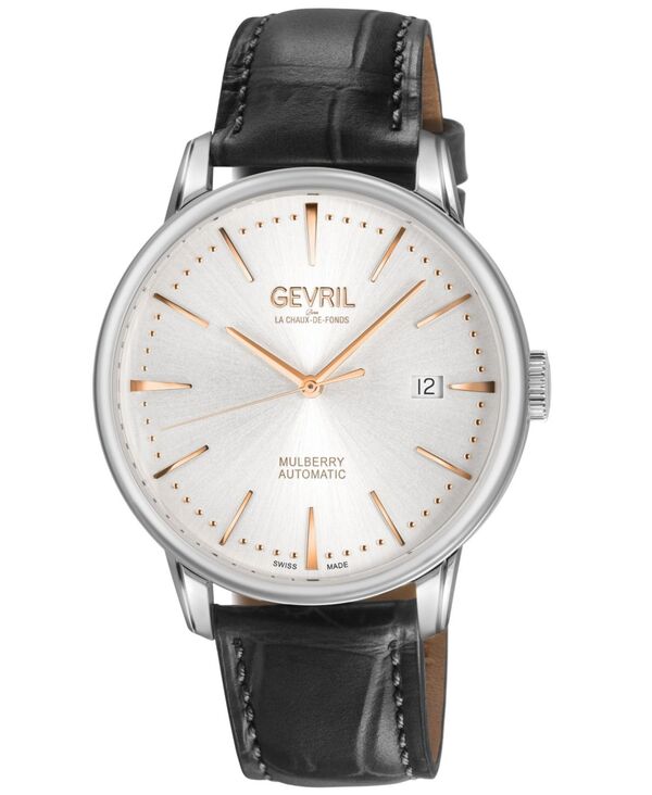 ジェビル メンズ 付属物 ウオッチ なめし革 Gevril Men\u0027s Mulberry Swiss Automatic Italian Leather Strap Watch Silver しろがね色