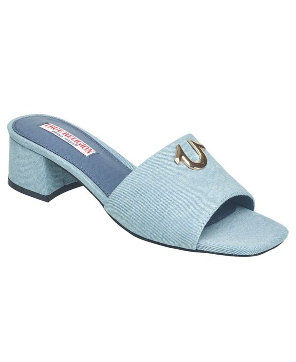 トゥルーレリジョン レディース シューズ パンプス ロゴ ヒール True Religion Womensingle Strap Logo Block Heel Blue ブルー|ReVida 店