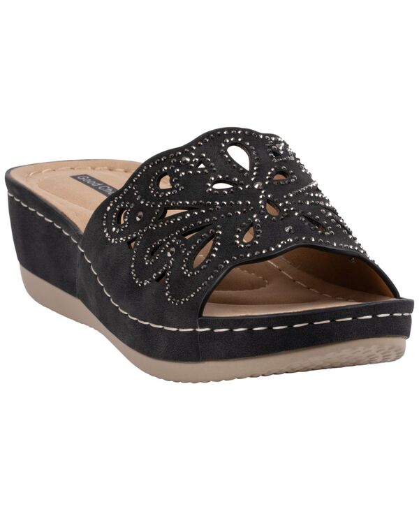 ジーシーシューズ レディース サンダル GC Shoes Women\u0027s Izzy Embellished Wedge Sandals Black 黒いこと