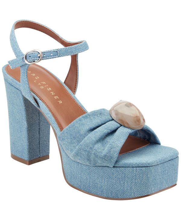 マーク・フィッシャー レディース シューズ サンダル プラットフォーム ヒール Marc Fisher LTD Women's Candey Ornamented Block Heel Platform Sandals Blue Denim デニム｜ReVida 店