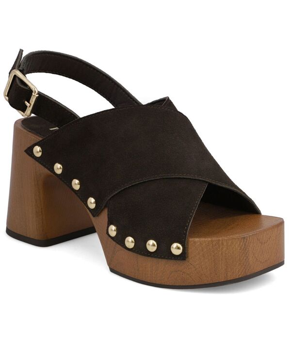 ミア レディース シューズ サンダル プラットホーム MIA Women\u0027s Eudora Studded Crisscross Platform Sandals Chocolate 黒茶