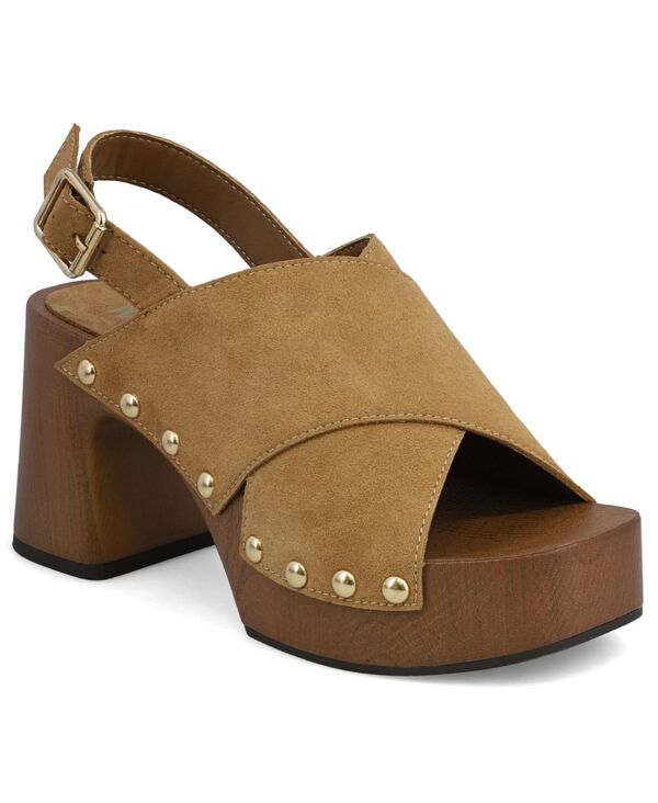 ミア レディース シューズ サンダル プラットホーム MIA Women\u0027s Eudora Studded Crisscross Platform Sandals Tan タン