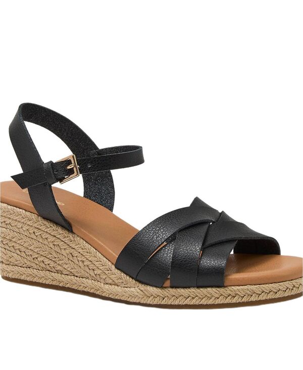 ランズ挙げ句の果て レディース シューズ サンダル Lands\u0027 End Women\u0027s Espadrille Wedge Sandals Black 黒いこと