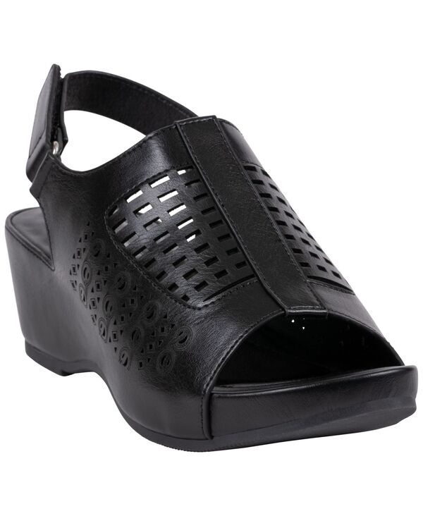 ジーシーシューズ レディース サンダル GC Shoes Women's Mahina Perforated Wedge Sandals Black ブラック｜ReVida 店