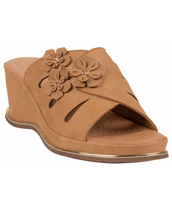 ジーシーシューズ レディース サンダル フラワー柄 フラワー GC Shoes Women'sarel Floral Round Toe Wedge Sandals Tan タン｜ReVida 店